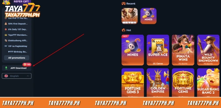 locate-the-app-download-button-on-the-left-menu-of-taya777